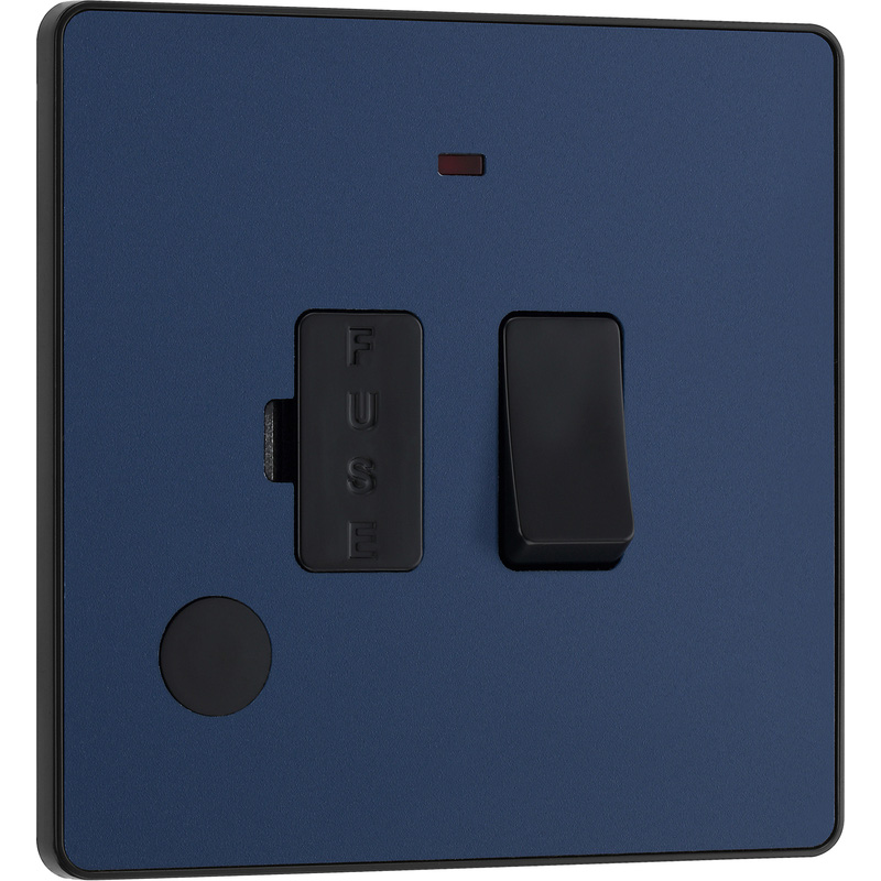 BG Evolve Matt Blue (Black Ins) Switched 13A Fused Connection Unit With Power Led Indicator, And Flex Outlet