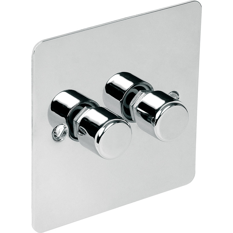 Flat Plate Polished Chrome LED Dimmer Switch 2 Gang 2 Way