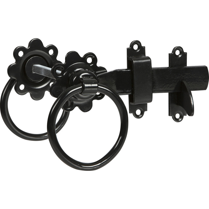 GateMate Premium Black Ring Gate Latch 150mm Black on Galvanised