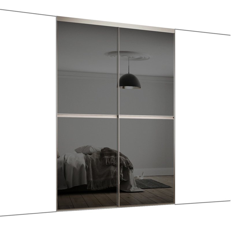 Spacepro Minimalist 2 Door Sliding Wardrobe Kit Silver Framed Grey Glass Doors 1808 x 2260mm