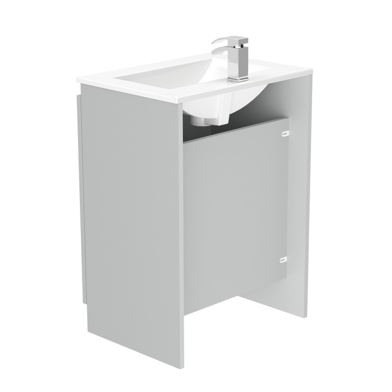 Newland Double Door Floor Standing Vanity Unit With Basin Pearl Grey 600mm