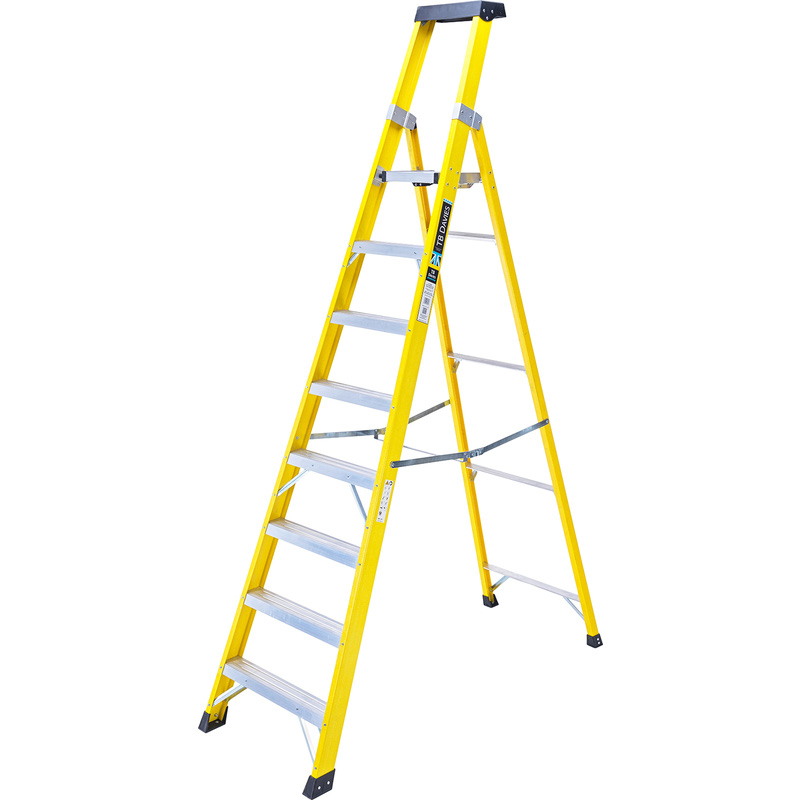 TB Davies Fibreglass Platform Step Ladder 8 Tread SWH 3.5m