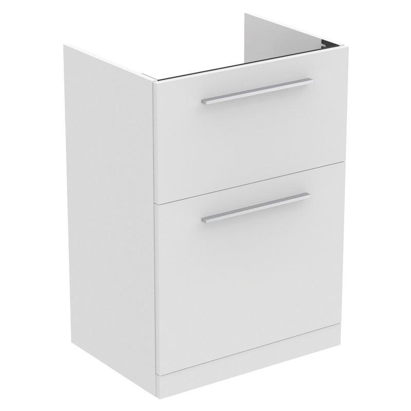 Ideal Standard i.life A Double Drawer Floor Standing Vanity Unit with Basin Matt White 600mm with Brushed Chrome Handles
