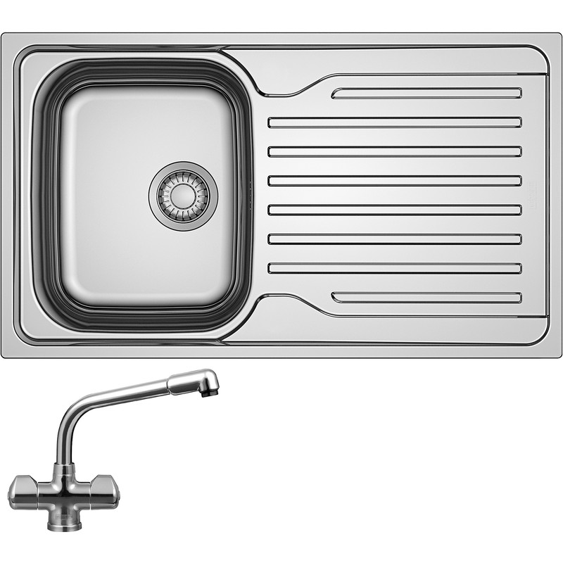 Franke Antea Reversible Stainless Steel Kitchen Sink with Danube Mono Mixer Tap Single Bowl