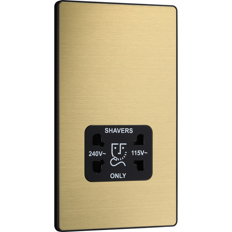 BG Evolve Brushed Brass (Black Ins) Dual Voltage Shaver Socket 115/240V