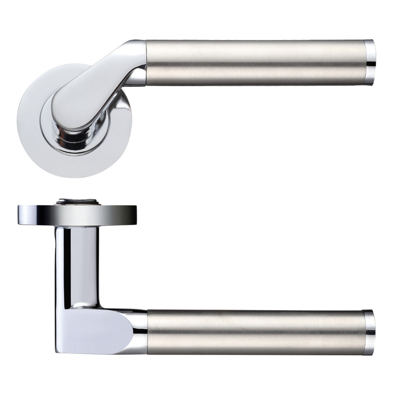 Stanza Venus Lever on Rose Door Handles Satin Stainless / Polished Chrome