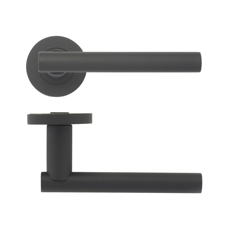 Stanza Lucca Lever on Rose Door Handles Oscuro Matt Black