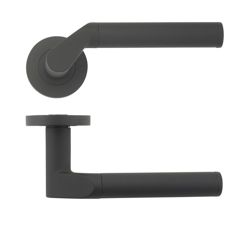 Stanza Venus Lever on Rose Door Handles Oscuro Matt Black
