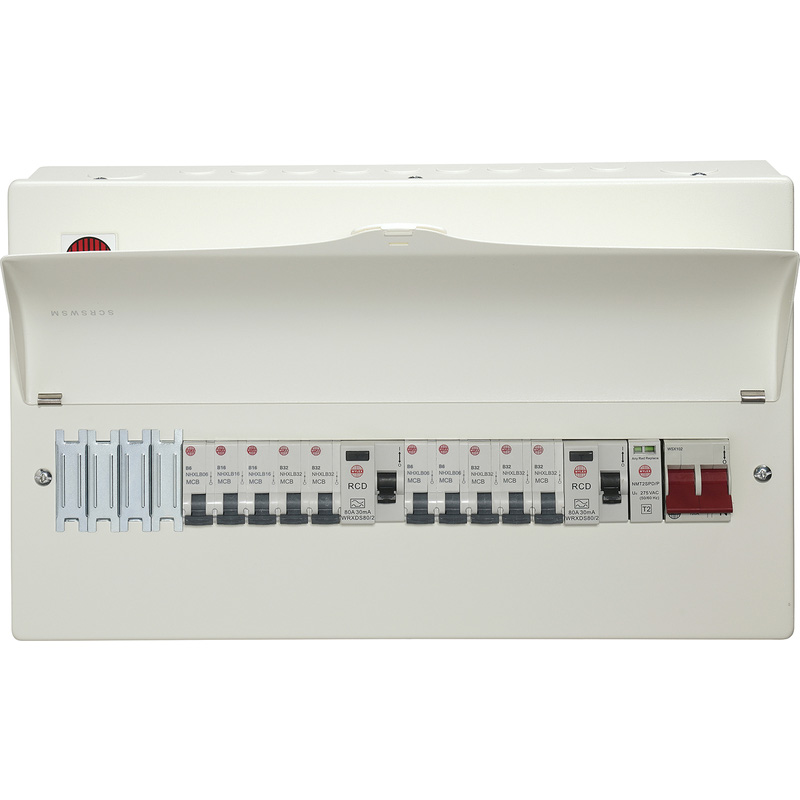Wylex Metal Dual Type A RCD Consumer Unit + 10 MCBs + 1 Mod SPD 14 Way
