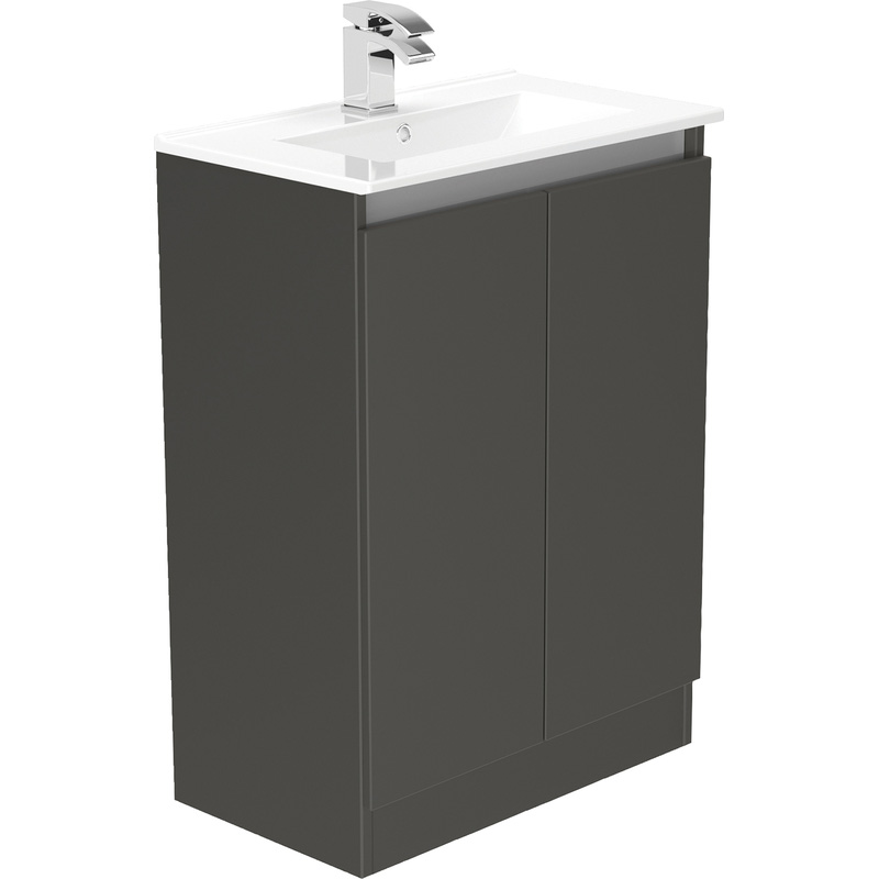 Newland Double Door Slimline Floor Standing Vanity Unit With Basin Midnight Mist 600mm