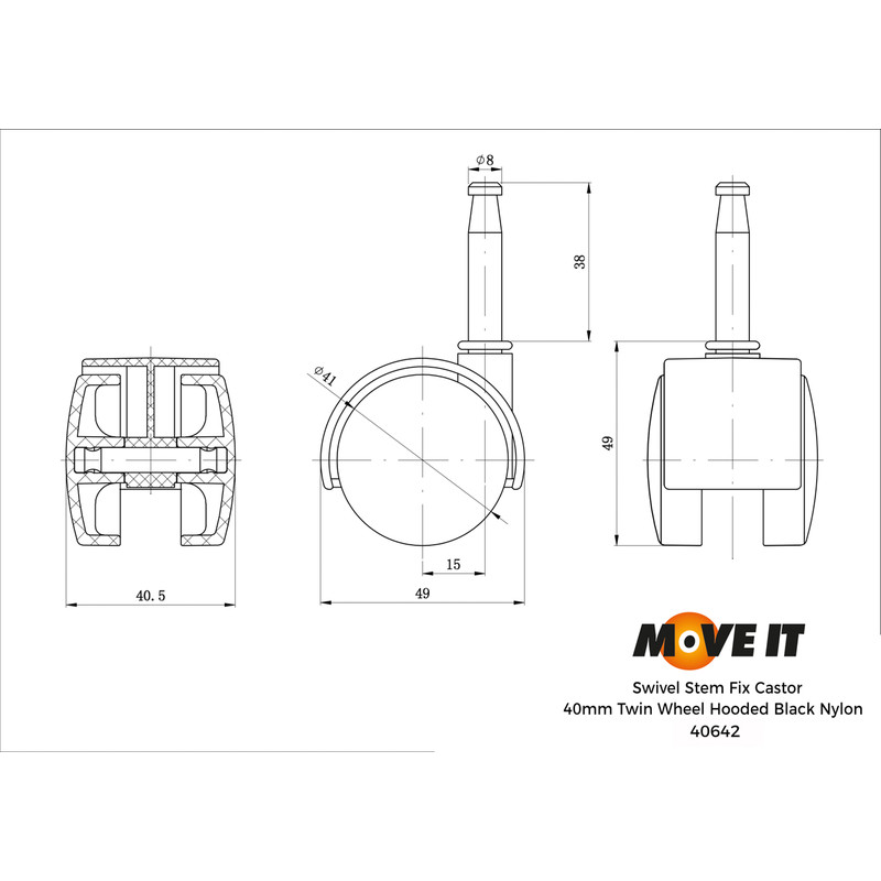 Twin Wheel Castor 40mm Swivel