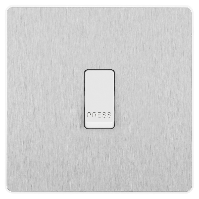 BG Evolve Brushed Steel (White Ins) Single Press Switch, 10A