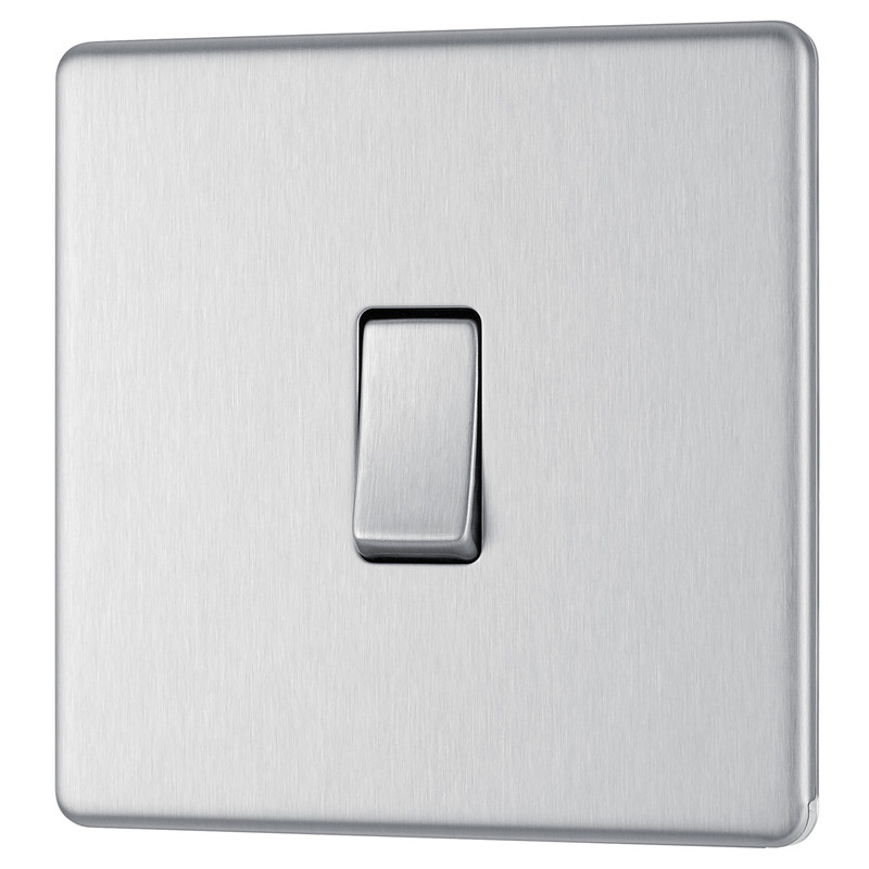 BG Screwless Flat Plate Brushed Stainless Steel 10AX Light Switch 1 Gang 2 Way