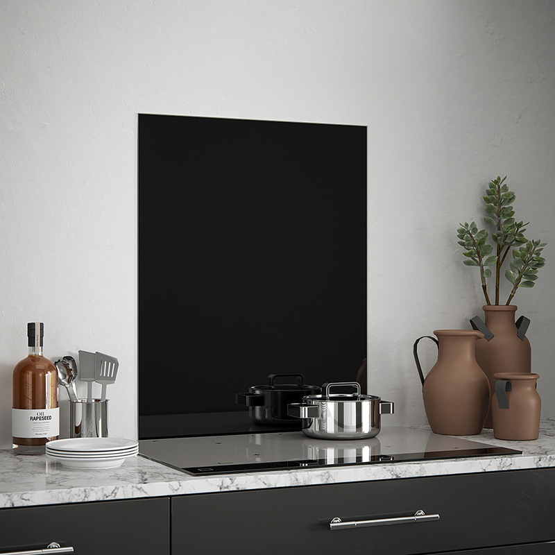 Splashback Black Gloss Self-Adhesive Glass Splashback 600 x 750mm