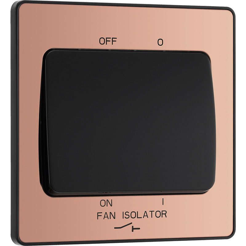 BG Evolve Polished Copper (Black Ins) Fan Isolator Switch, 10A Triple Pole