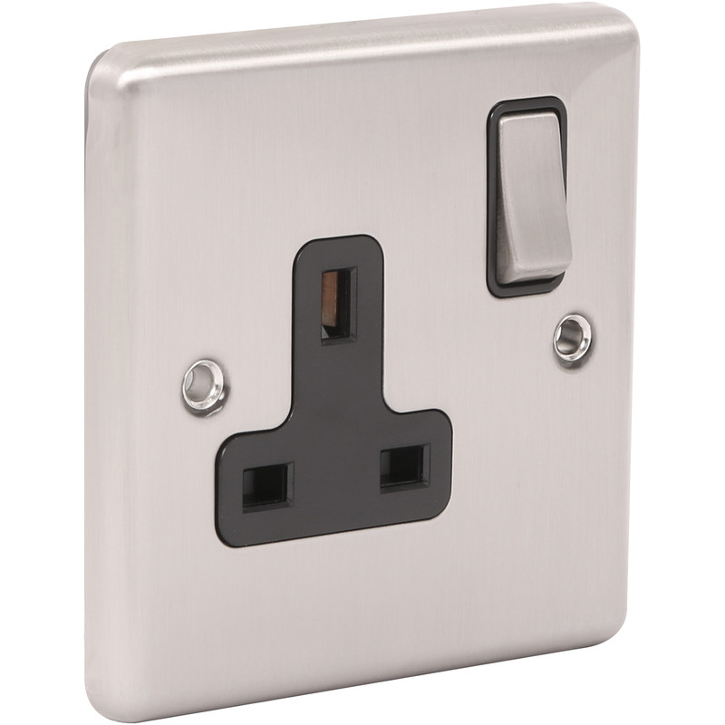Wessex Brushed Stainless Steel 13A DP Switched Socket 1 Gang
