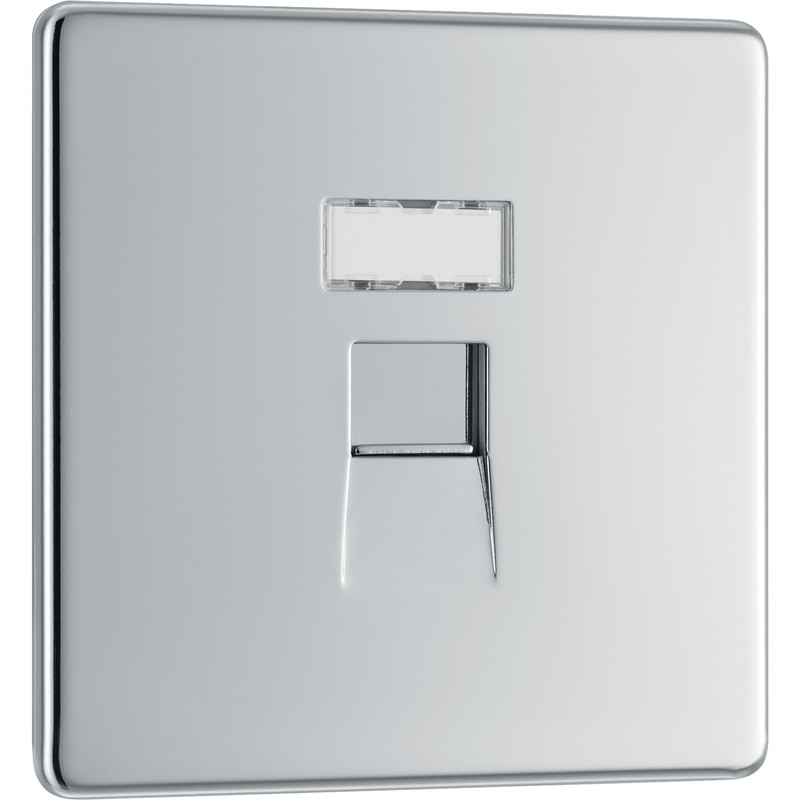 BG Screwless Flat Plate Polished Chrome RJ45 Outlet 1 Gang