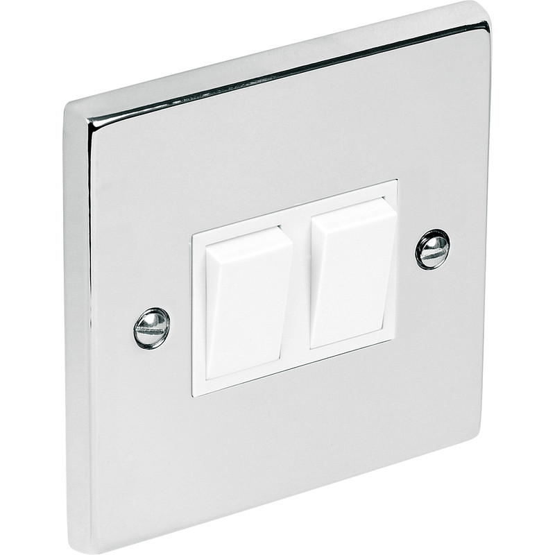 Chrome Switch 10A 2 Gang 2 Way