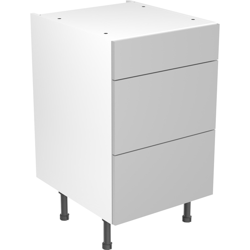 Kitchen Kit Ready Made Value Slab Kitchen Cabinet Base 3 Drawer Unit Standard Matt Light Grey 500mm
