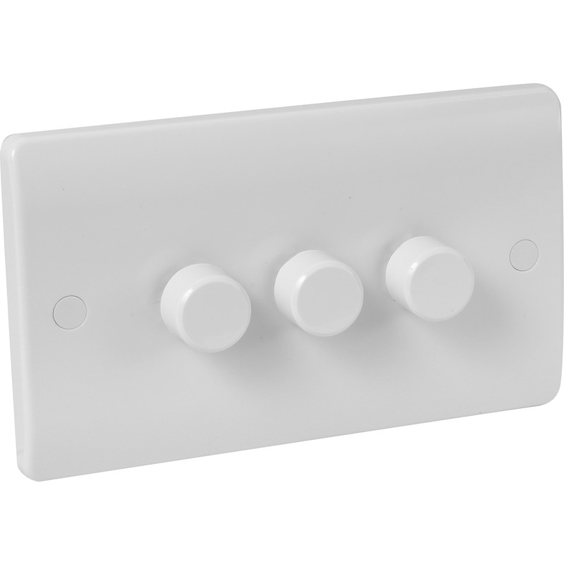 Click Mode White Dimmer Switch 3 Gang 2 Way 250W