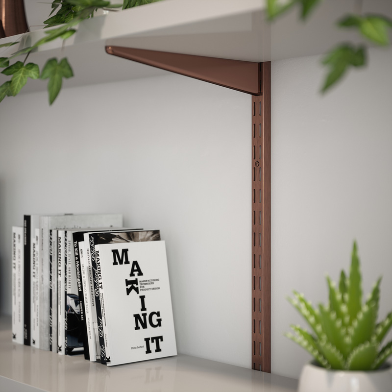 Rothley Antique Copper Twin Slot Shelving Kit 1600mm Uprights (x2) & 220mm Brackets (x4)