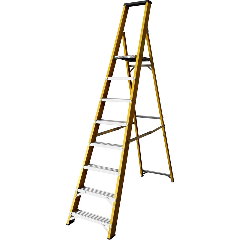 Lyte Heavy Duty Fibreglass Platform Step Ladder 8 Tread, Closed Length 2.51m