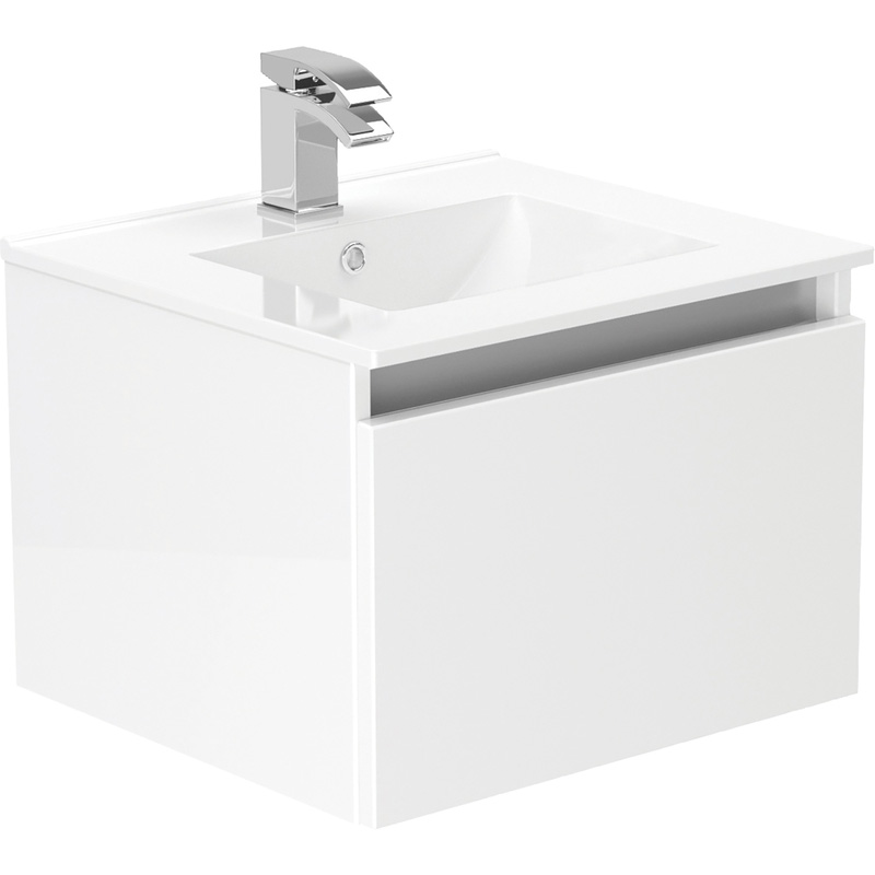 Newland Single Drawer Wall Hung Vanity Unit With Basin White Gloss 500mm
