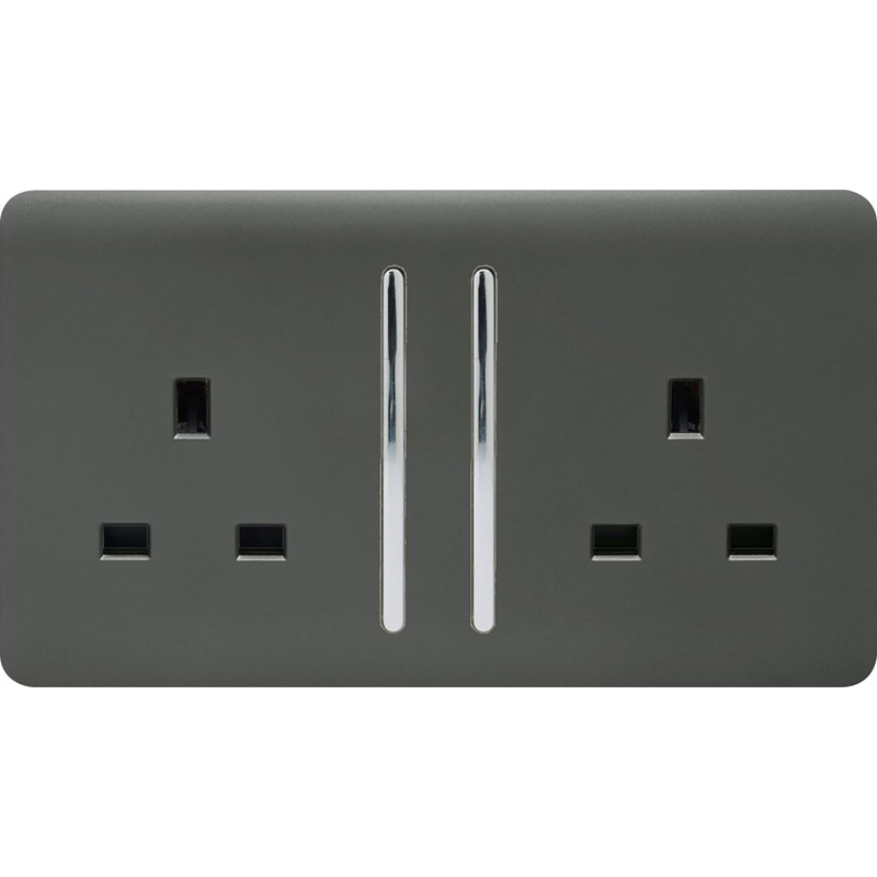 Trendiswitch Charcoal 2 Gang 13 Amp Switched Socket 2 Gang