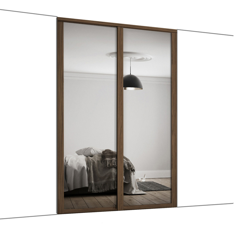 Spacepro Shaker 2 Door Sliding Wardrobe Kit Walnut Framed Mirror 1145 x 2260mm