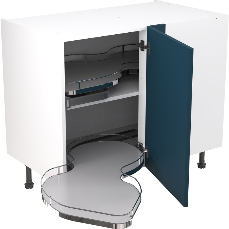 Kitchen Kit Flatpack Shaker Kitchen Cabinet Pull Out Base Blind Corner Unit Ultra Matt Indigo Blue 1000mm Left Hand