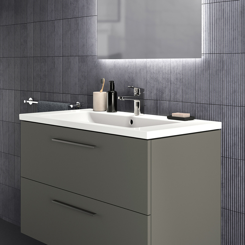 Ideal Standard i.life B Double Drawer Wall Hung Unit with Basin Matt Quartz Grey 1000mm with Matt Black Handles