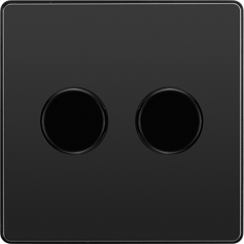 BG Evolve Black Chrome (Black Ins) Trailing Edge Led 200W Double Dimmer Switch, 2-Way Push On/Off