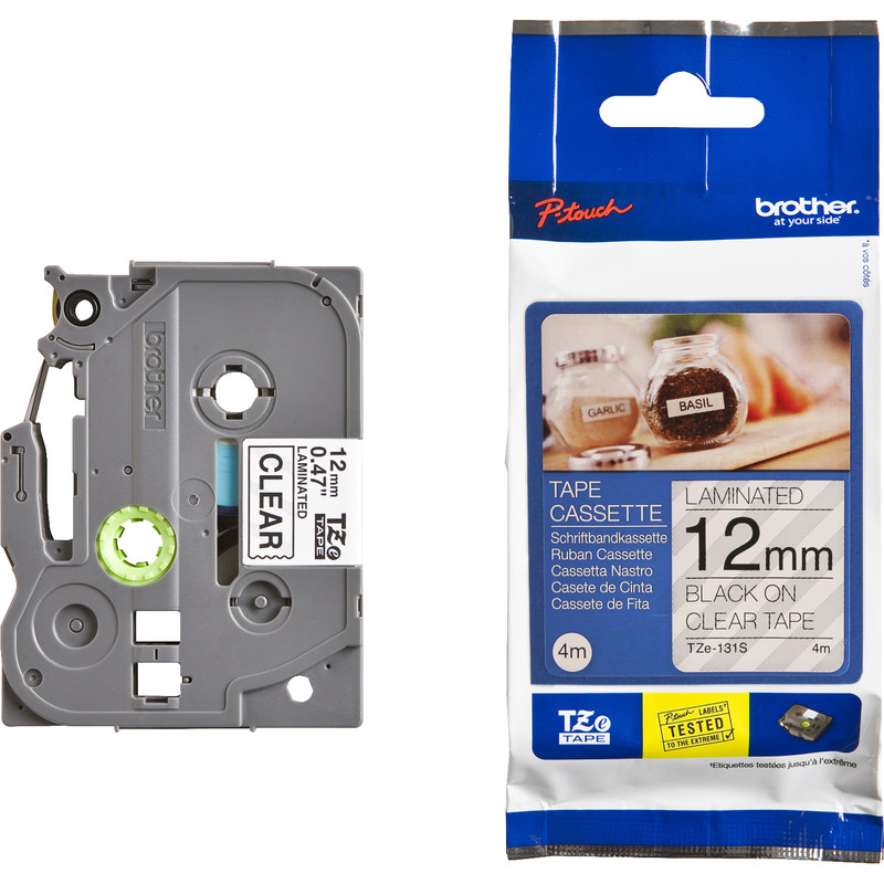 Brother Printer Tape Cartridge TZE131 12mm Black On Clear x 4m