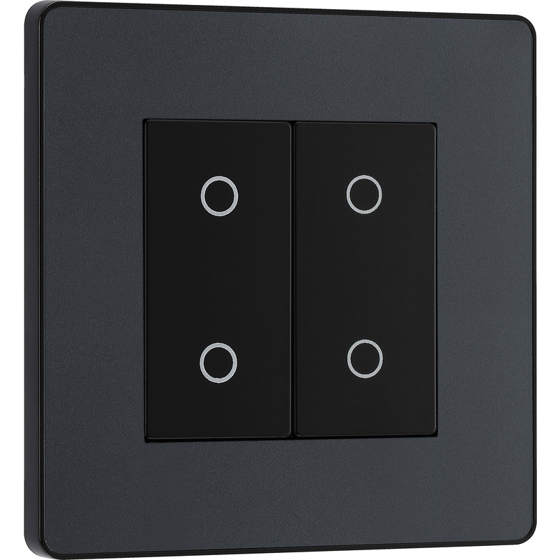 BG Evolve Matt Grey (Black Ins) 200W Double Touch Dimmer Switch, 2-Way Master