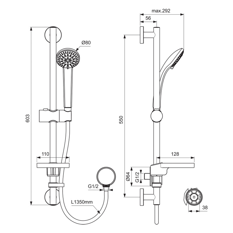 Ideal Standard IdealRain S3 3 Spray Shower Kit Chrome