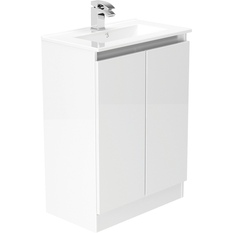 Newland Double Door Slimline Floor Standing Vanity Unit With Basin White Gloss 600mm