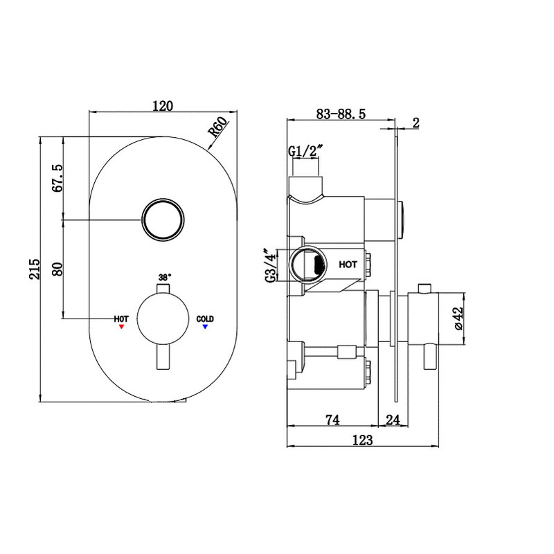 Deva Aston Push Button One Outlet Thermostatic Shower Valve