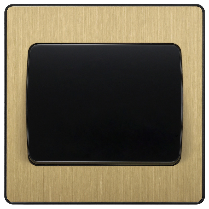 BG Evolve Brushed Brass (Black Ins) Single Light Switch, 20A 16Ax, 2 Way, Wide Rocker