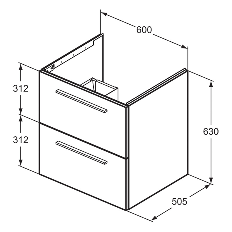 Ideal Standard i.life B Double Drawer Wall Hung Unit with Basin Matt White 600mm with Brushed Chrome Handles