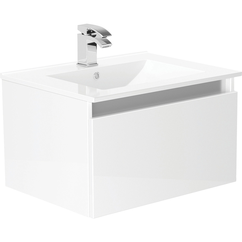 Newland Single Drawer Wall Hung Vanity Unit With Basin White Gloss 600mm