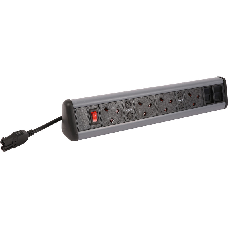 Desktop Power Outlet 4 x Sockets + 2 x CAT6 Couplers
