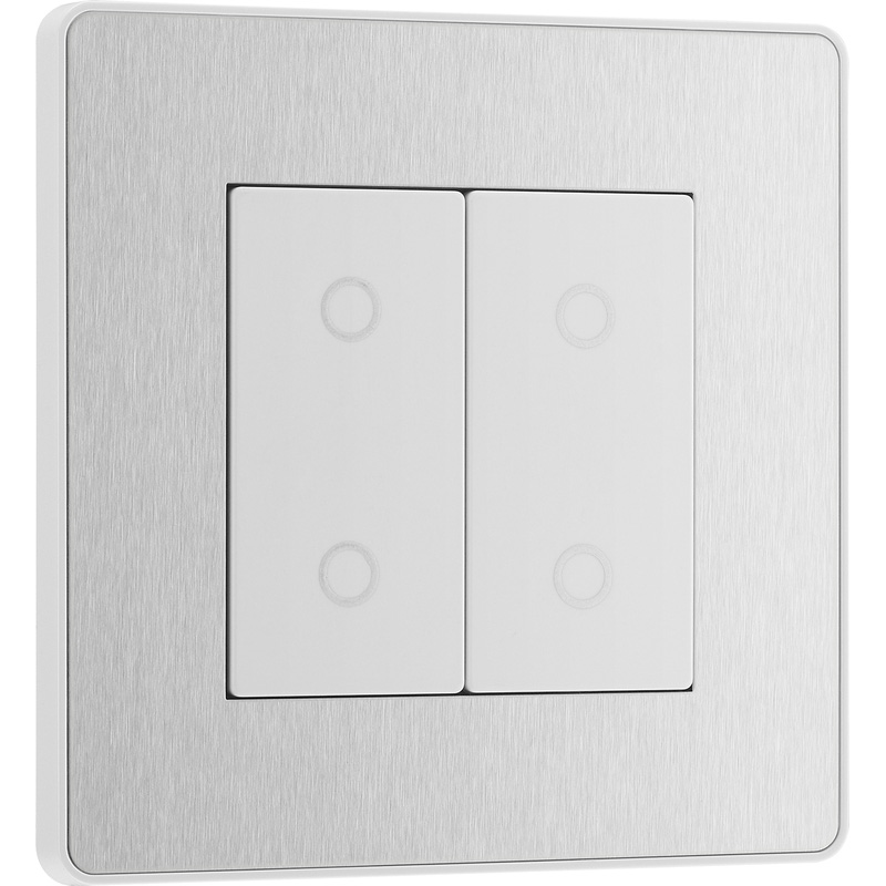 BG Evolve Brushed Steel (White Ins) 200W Double Touch Dimmer Switch, 2-Way Secondary