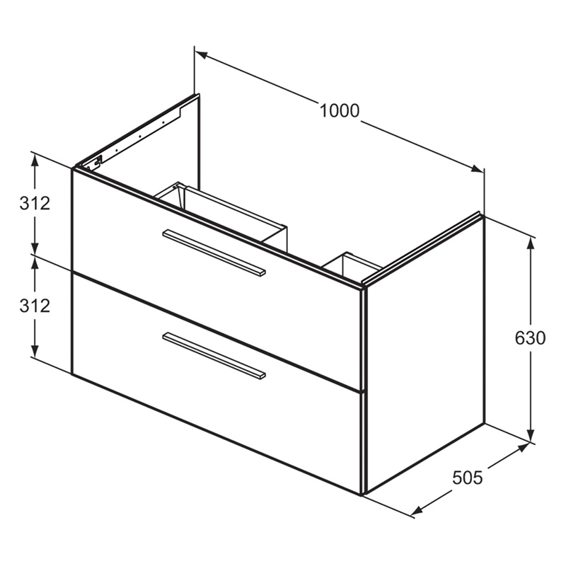 Ideal Standard i.life B Double Drawer Wall Hung Unit with Basin Matt White 1000mm with Brushed Chrome Handles
