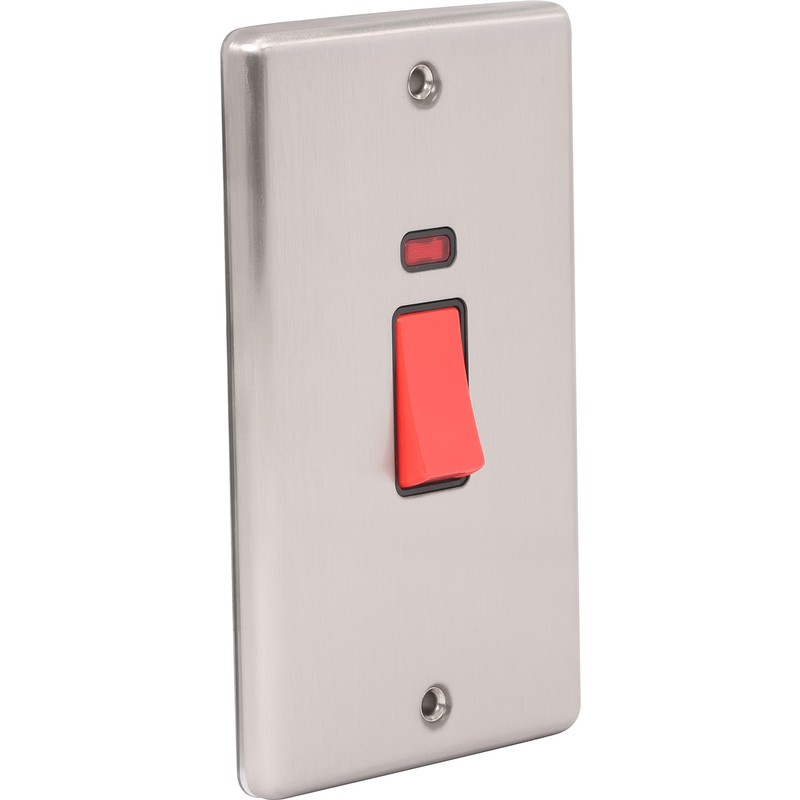 Wessex Brushed Stainless Steel 45A DP Switch Switch + Neon Upright Plate