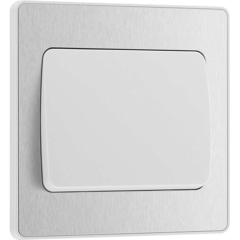 BG Evolve Brushed Steel (White Ins) Single Light Switch, 20A 16Ax, 2 Way, Wide Rocker