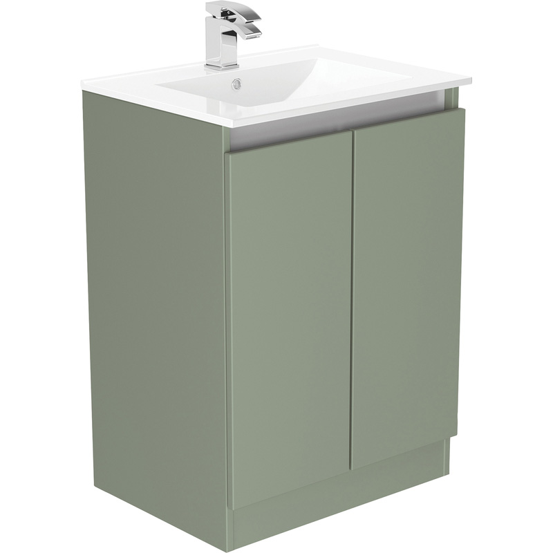 Newland Double Door Floor Standing Vanity Unit With Basin Sage Green 600mm