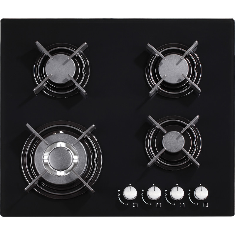 Cata 60cm Black Glass Gas Hob Wok Burner