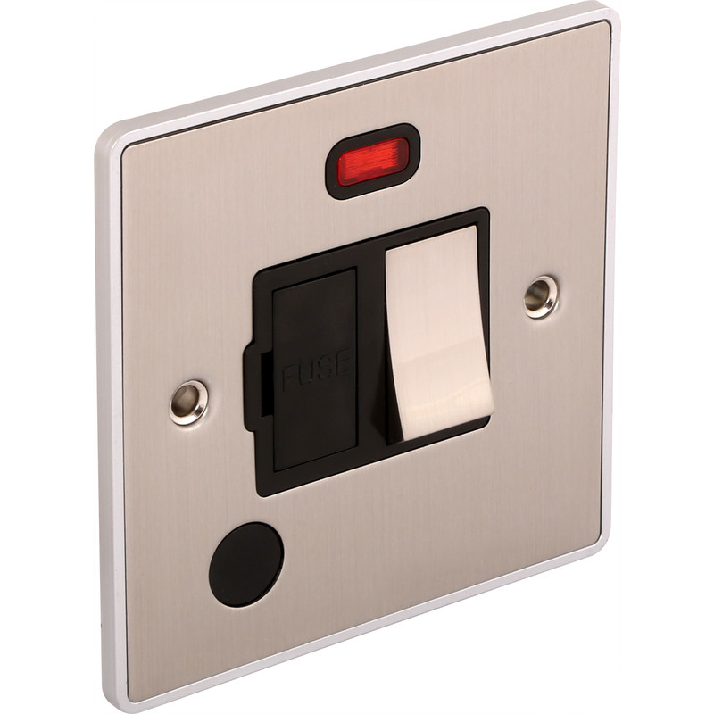 Urban Edge Brushed Chrome Fuse Spur 13A Switched + Neon