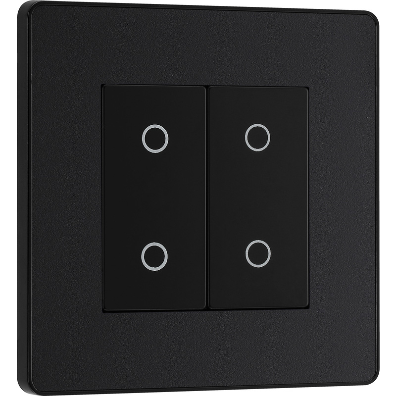 BG Evolve Matt Black (Black Ins) 200W Double Touch Dimmer Switch, 2-Way Secondary