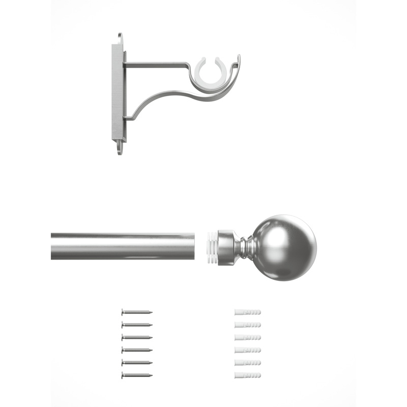 Rothley Curtain Pole Kit with Solid Orb Finials Brushed Stainless Steel 25mm x 1219mm